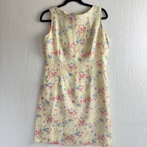 Liz Claiborne Lizsport Sleeveless Linen Dress Cream w Multicolor Flowers Easter